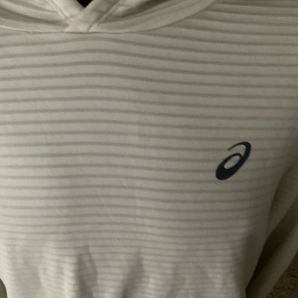 Mens used size XL ASICS white grey pullover hoodie long sleeve running Pre own - Picture 3 of 7